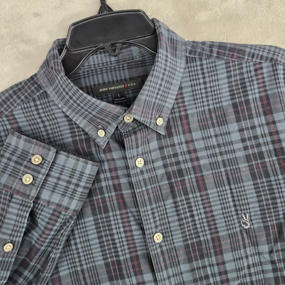 John Varvatos U.S.A. Mens Long Sleeve‎ Button Down Plaid Shirt peace
